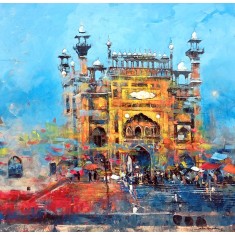Shan Amrohvi, 30 x 30 inch, Acrylic on Canvas, Cityscape Painting, AC-SA-186